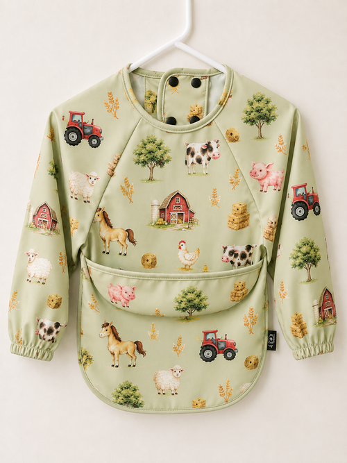 Long Sleeve Baby Bib | Farmyard