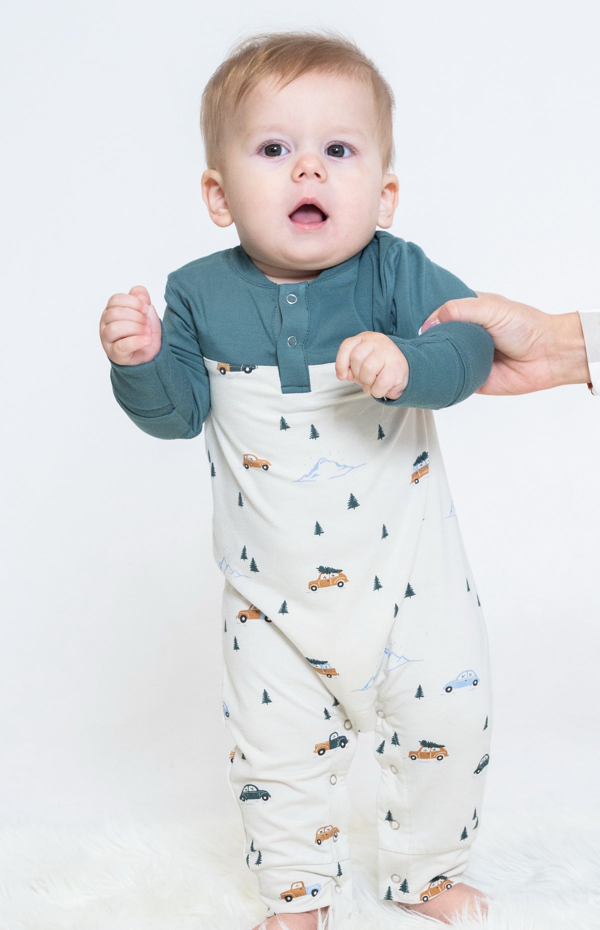 Silkberry Baby Bamboo Romper – Pine / Winter Road Trip