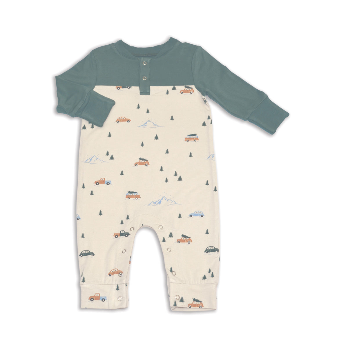 Silkberry Baby Bamboo Romper – Pine / Winter Road Trip